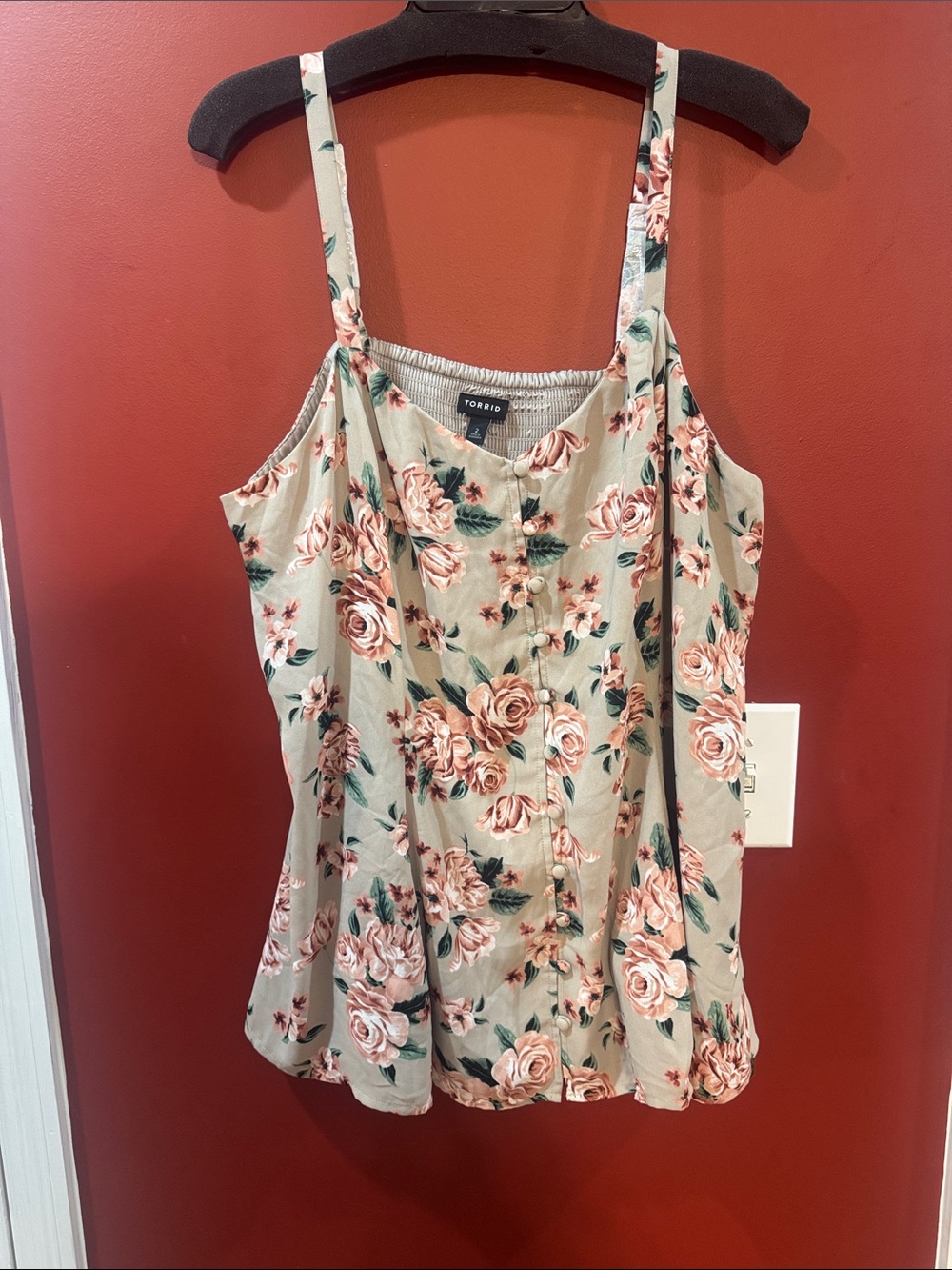Torrid  Cream Floral Button-Front Cami with Peach Roses NWT